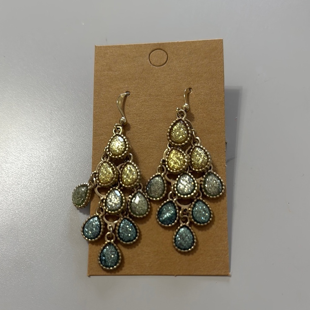 Elegant Gold and Blue Chandelier Earrings